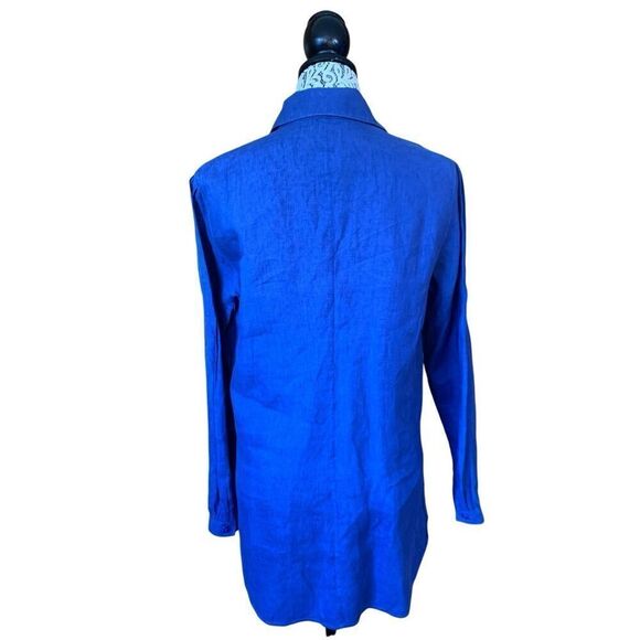 Armani Collezioni Linen Button Front‎ Tunic Sapphire Blue Size 8 - Picture 10 of 12